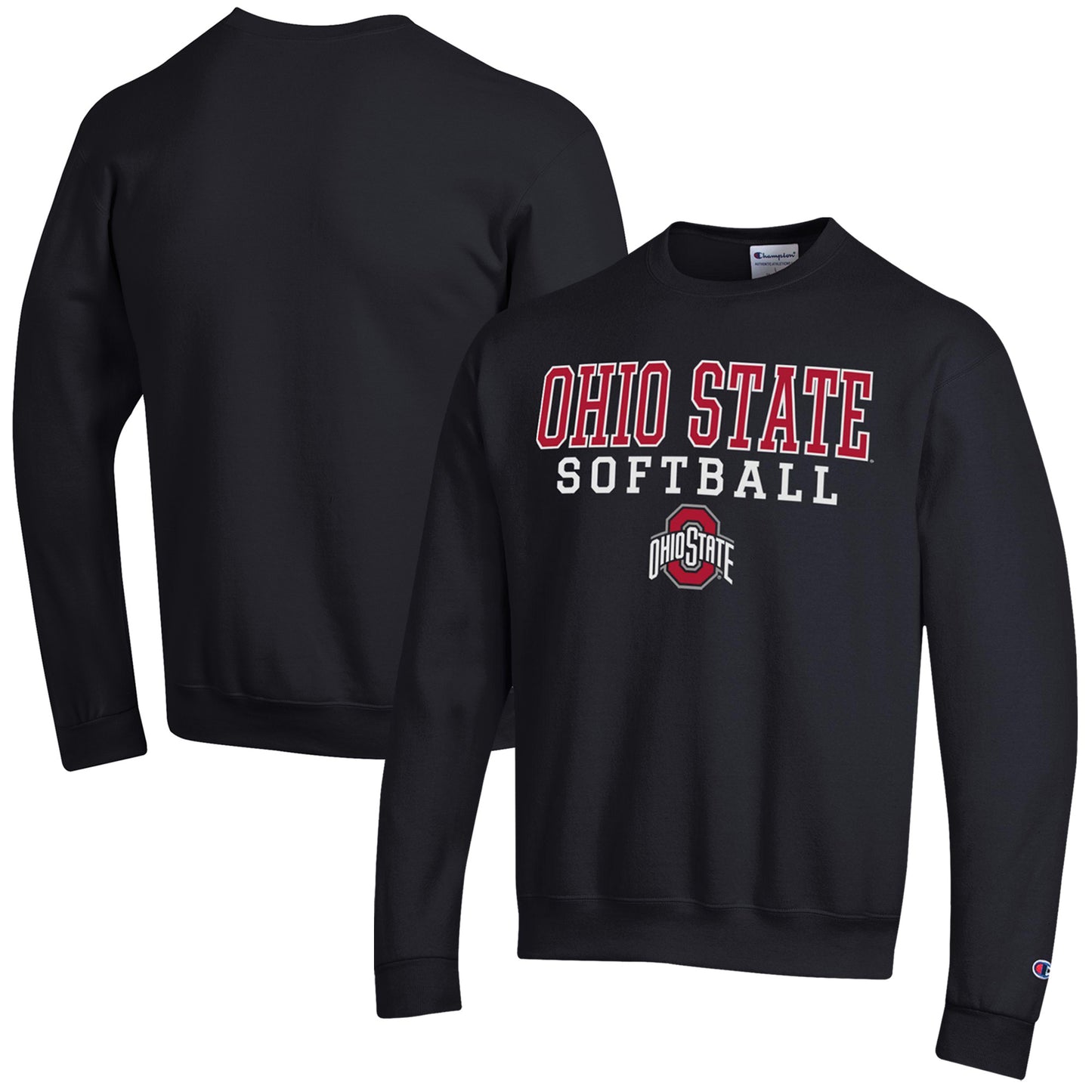 Men's Champion  Black Ohio State Buckeyes Softball Stack Powerblend Pullover Sweatshirt