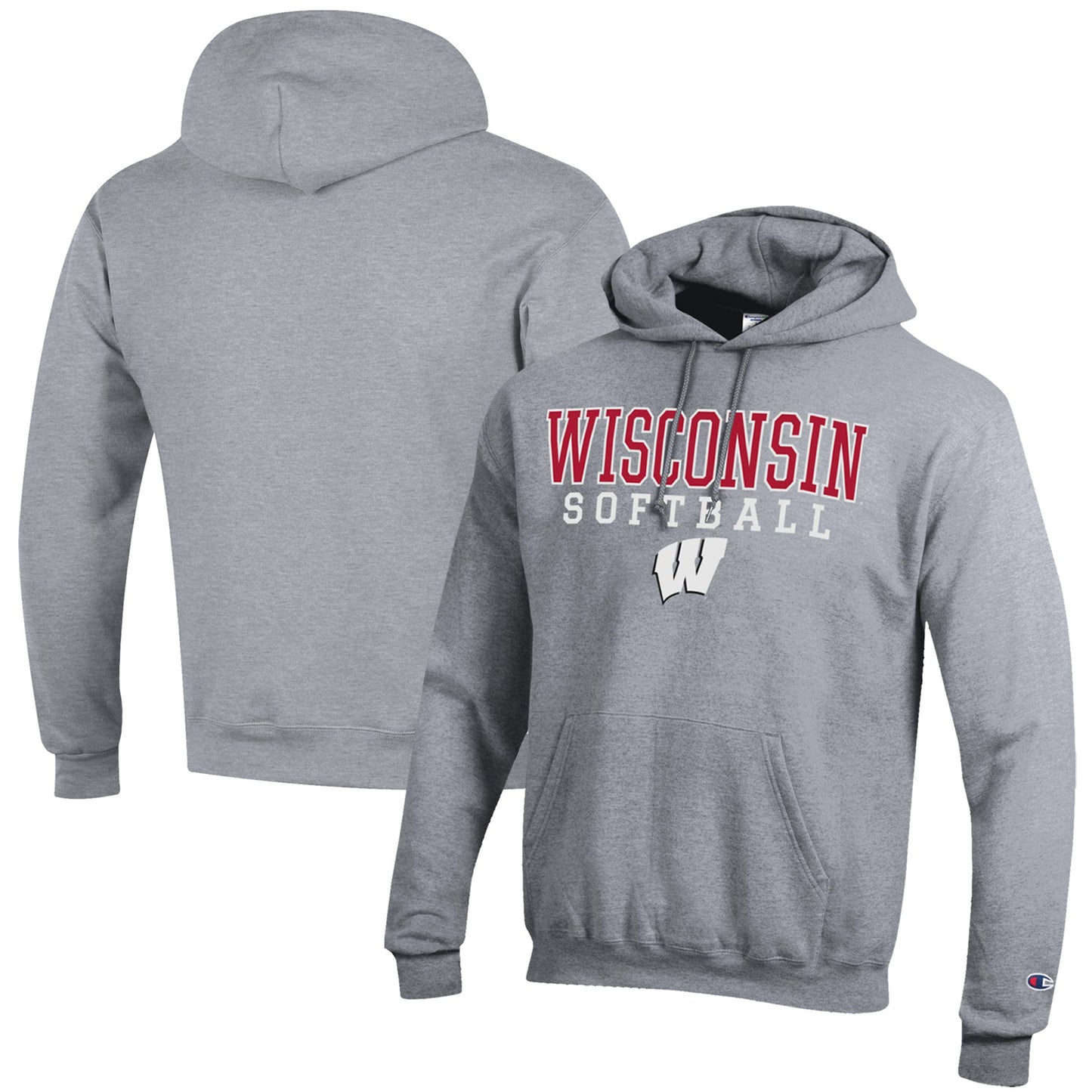 Men's Champion  Gray Wisconsin Badgers Softball Stack Powerblend Pullover Hoodie