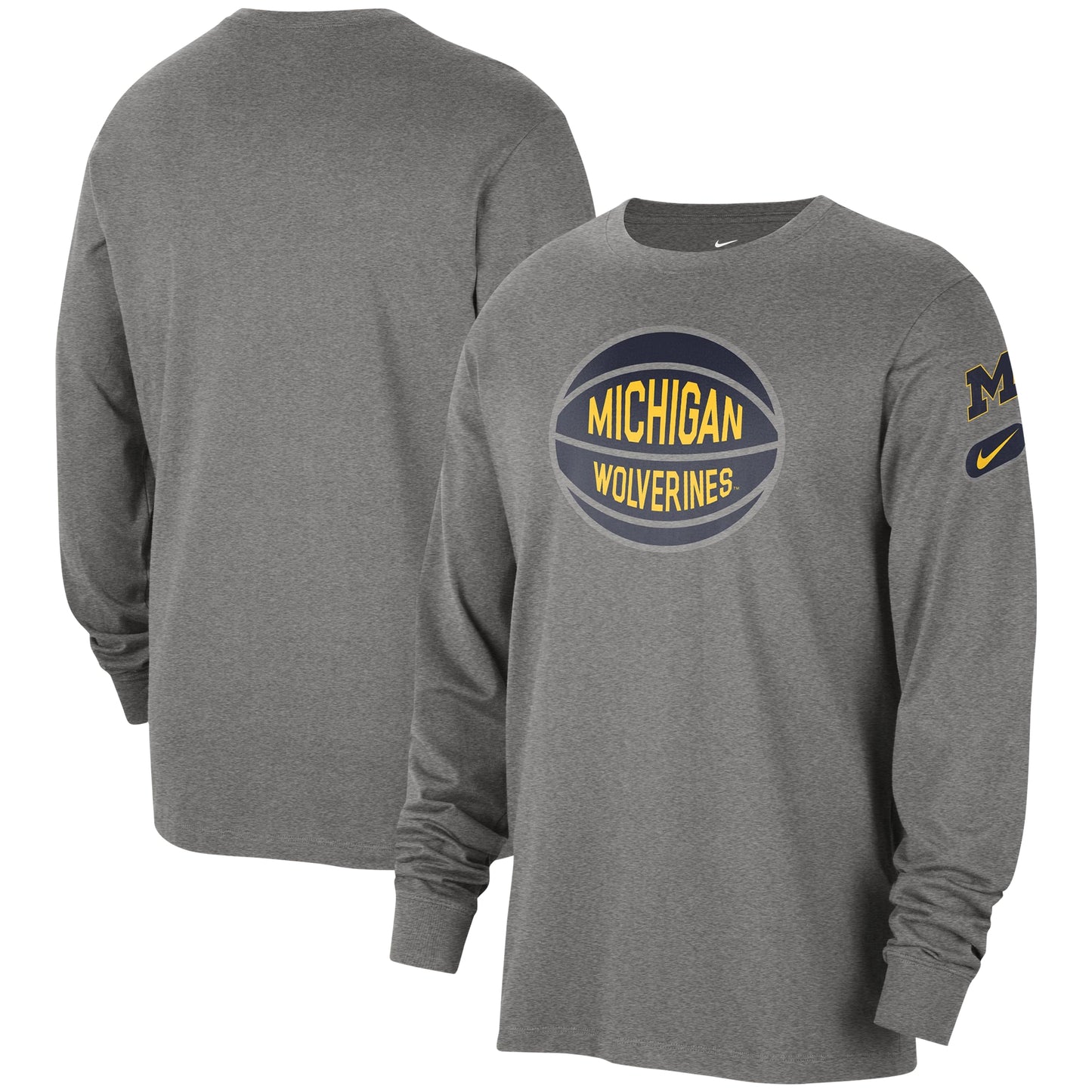 Men's Nike Heather Gray Michigan Wolverines Fast Break Long Sleeve T-Shirt