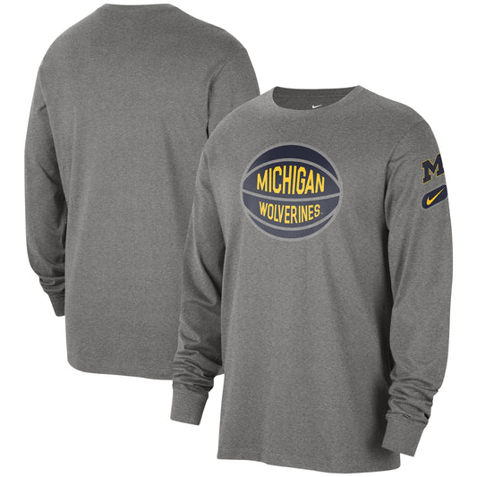 Men's Nike Heather Gray Michigan Wolverines Fast Break Long Sleeve T-Shirt