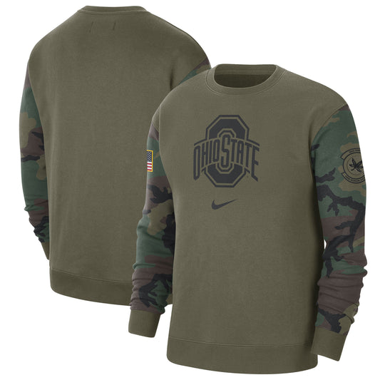 Men's Nike  Olive Ohio State Buckeyes Military Pack Club Pullover Sweatshirt