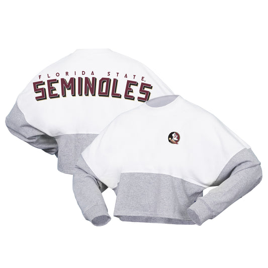 Women's Spirit Jersey  White Florida State Seminoles Heather Block Cropped Long Sleeve Jersey T-Shirt