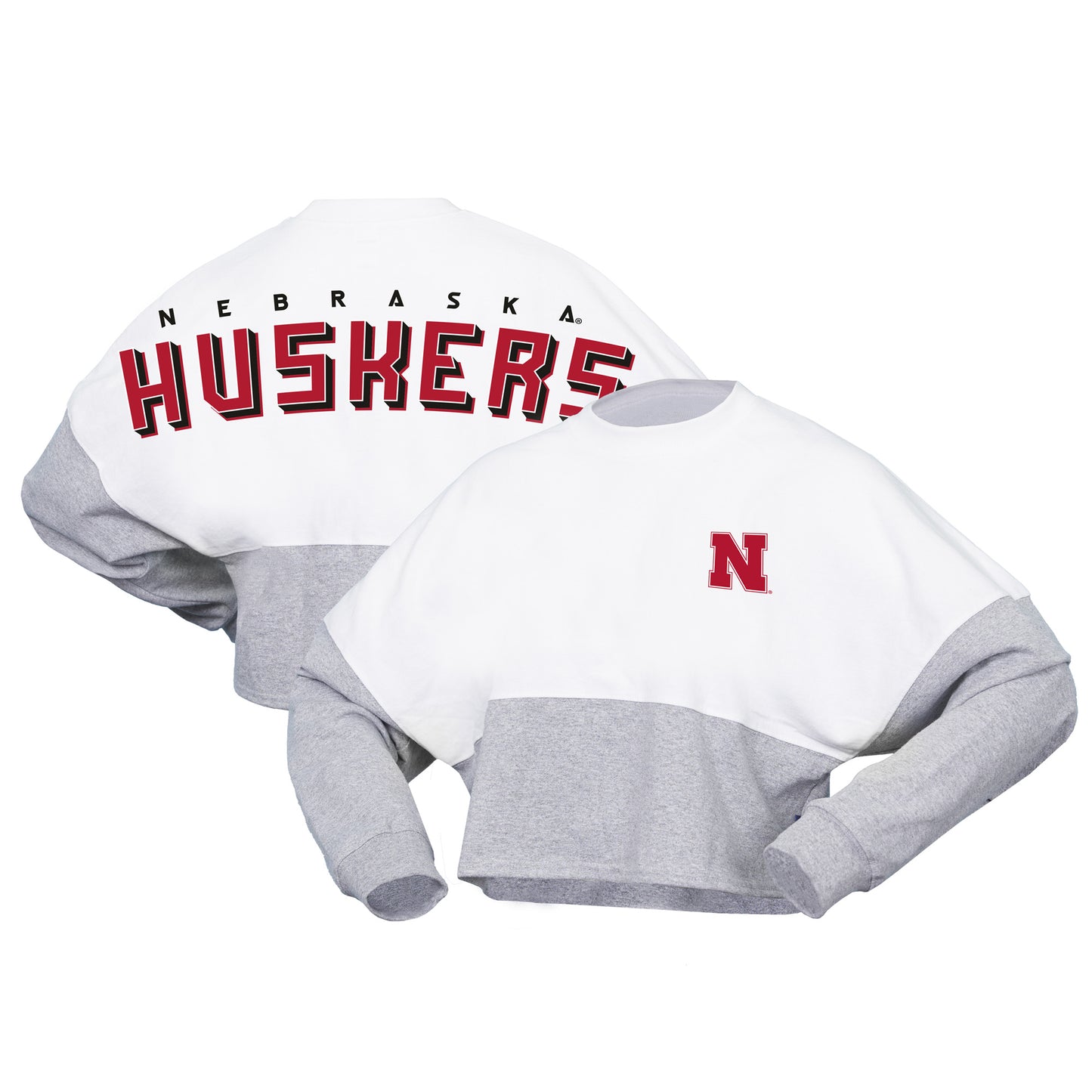 Women's Spirit Jersey  White Nebraska Huskers Heather Block Cropped Long Sleeve Jersey T-Shirt