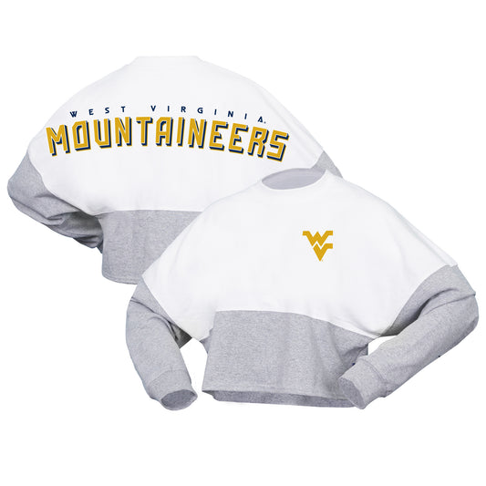 Women's Spirit Jersey  White West Virginia Mountaineers Heather Block Cropped Long Sleeve Jersey T-Shirt