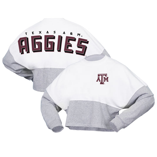 Women's Spirit Jersey  White Texas A&M Aggies Heather Block Cropped Long Sleeve Jersey T-Shirt