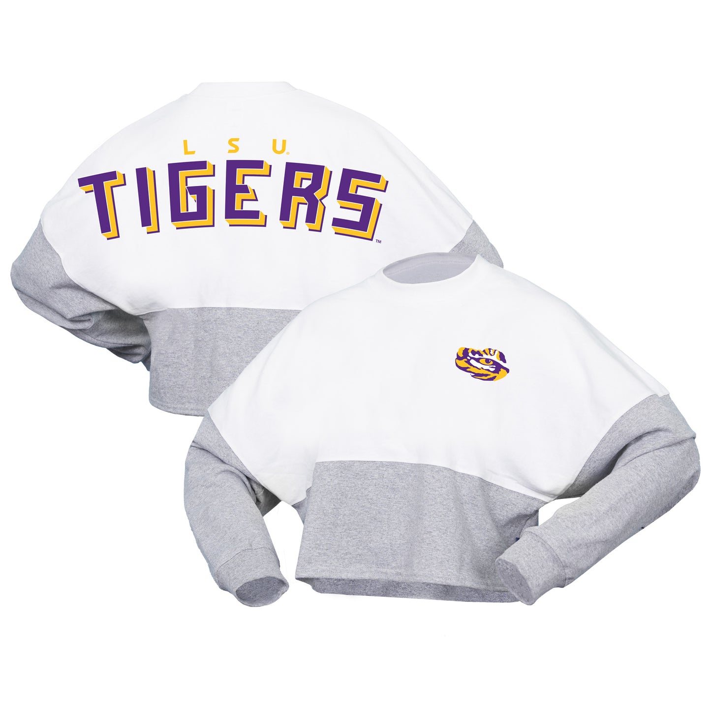 Women's Spirit Jersey  White LSU Tigers Heather Block Cropped Long Sleeve Jersey T-Shirt