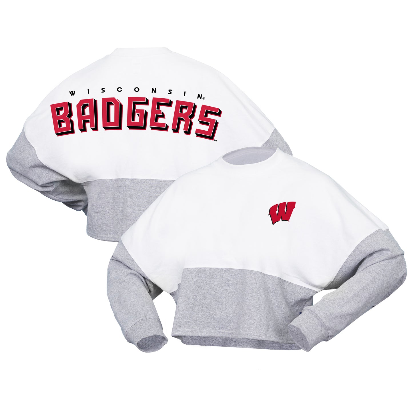 Women's Spirit Jersey  White Wisconsin Badgers Heather Block Cropped Long Sleeve Jersey T-Shirt