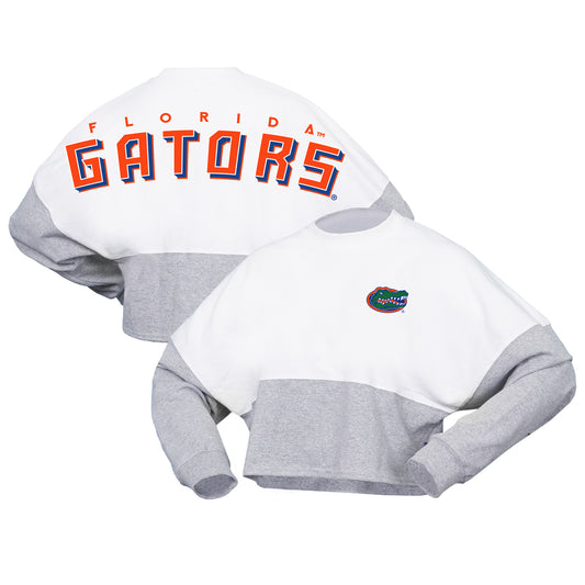 Women's Spirit Jersey  White Florida Gators Heather Block Cropped Long Sleeve Jersey T-Shirt