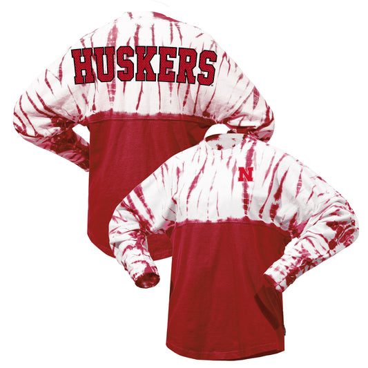 Women's Scarlet Nebraska Huskers Tie-Dye Long Sleeve Jersey T-Shirt