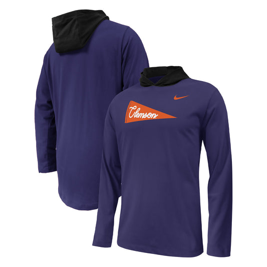 Youth Nike Purple Clemson Tigers Sideline Performance Long Sleeve Hoodie T-Shirt