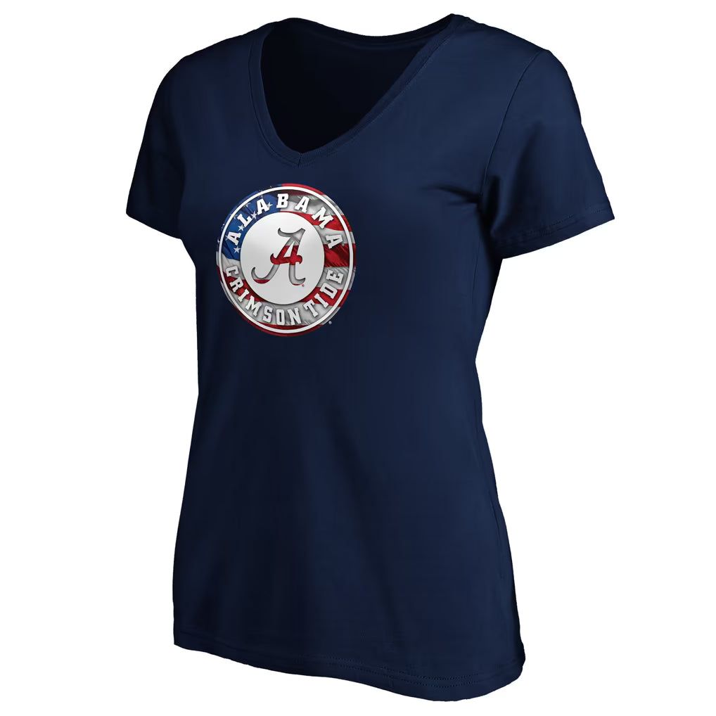 Women's Navy Alabama Crimson Tide Banner Wave V-Neck T-Shirt