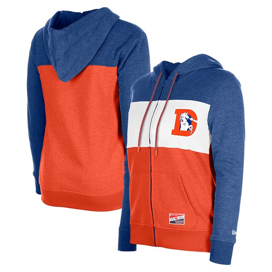 Denver Broncos New Era Women's Color-Block Full-Zip Hoodie
